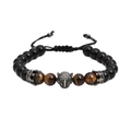 Men's black onyx beaded bracelet featuring a leopard head and adjustable woven cord - Leopard Head Style