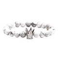 Pulsera de cuentas de howlita blanca con corona plateada y textura de mármol - Howlita Blanca Gran Corona Oro Blanco
