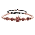 Bracelet perlé couronne en or rose avec pavé de zircons et cordon noir tressé - Plaqué or rose Zirconium rose