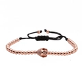 Bracciale in perle di rame oro rosa con ciondolo a testa di Buddha e cordino nero - Oro rosa