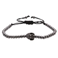 Bracciale intrecciato regolabile con perline metalliche grigie e testa di Buddha con diamanti - Canna di Fucile
