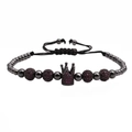 Bracelet pour hommes avec perles de 6 mm et charm couronne serti de zircons violets - Noir Zirconium Noir