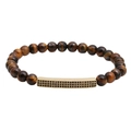 6mm brown tiger eye beaded bracelet with gold bar and black zircon stones for men - Tiger Eye Stone Bracelet