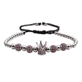Bracelet pour homme avec couronne et perles de zircon rouge 6mm et cordon ajustable - Argent avec Zircone Rose