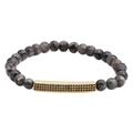 Détail de perles en pierre naturelle 6mm avec tube long doré serti de zircons noirs - Larvikite
