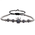 Bracelet tressé couronne avec zircons bleus et perles polies pour hommes et femmes - Argent avec Zircon Bleu