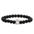 Bracciale da uomo in perline nere opache con un ciondolo a forma di corona d'argento unico - Nero Opaco Corona Argentata