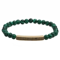 Bracelet pour homme en perles de malachite verte 6mm avec cylindre doré et zircones - Malachite