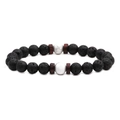 Bracciale minimalista in pietra lavica nera con perle di turchese bianco su sfondo bianco - Howlite