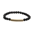 Black lava stone beaded bracelet for men featuring a gold micro-pave zircon bar detail - Lava Stone