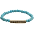 Bracelet en perles turquoise 6mm avec tube long doré et zircons noirs micro-incrustés pour tous - Turquoise Bleue