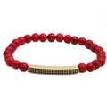 Bracelet en Perles de Turquoise Rouge 6mm avec Tube Incurvé Serti de Zircon pour Hommes - Howlite Rouge