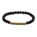 Men's 6mm matte black beaded bracelet with gold bar and micro-paved black zircon stones - Matte Black