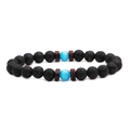 Bracciale unisex in pietra lavica nera con pietre occhio di gatto azzurro su sfondo bianco - Occhio di gatto blu