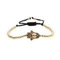 Pulsera ajustable Mano de Fátima dorada con circonitas de colores y cordón trenzado - Dorado Circonia Multicolor