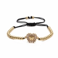 Handgefertigtes gewebtes Herzarmband mit Zirkon Schmetterling und verstellbarem Seil - Gold Schmetterling (B0080)