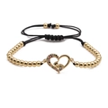 Golden 4mm beaded heart bracelet with baby feet design and colorful zircon accents - Gold