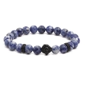 Pulsera de cuentas de piedra de mármol azul con dije de cabeza de león negro unisex - Color gunmetal