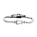 Bracciale a corda intrecciata nera con perline argentate e chiusura a ferro di cavallo - Platino
