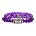 Lot de deux bracelets en perles d'améthyste violette avec breloque hibou et tube rétro - Ensemble Hibou