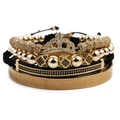 Men's 4-piece set including gold crown charm bracelet and Roman numeral bangle - Gold Set