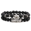 Set de bracelets pour hommes en pierre de lave avec tête de Bouddha et tube ciselé argent - Ensemble Tête de Bouddha Long
