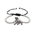 Bracciale intrecciato regolabile con perline d'argento e ciondolo cane con zirconi neri - Cane Argento Platino
