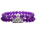 Ensemble de deux bracelets en améthyste violette avec perle de casque de hibou argenté - Ensemble Casque