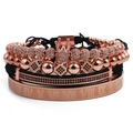 Ensemble de bracelets pour hommes en or rose avec couronne, perles et chiffres romains - Or rose
