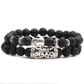 Set di braccialetti in pietra lavica con ciondolo a forma di elefante e tubo metallico - Set Elefante
