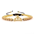 Adjustable golden beaded crown bracelet with pavé cubic zirconia for men - Crown Gold