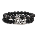 Set di bracciali in pietra lavica con testa di Buddha e tubo metallico decorato - Set Testa di Buddha