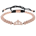 Rose gold crown beaded bracelet with white cubic zirconia and adjustable black cord - Crown Rose Gold
