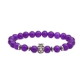 Détail d'un bracelet en perles d'améthyste violette avec tête de lion argentée - Animal couronné