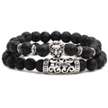 Ensemble de bracelets en perles de lave avec tête de lion argentée et breloque - Ensemble Tête de Lion