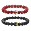 Detail view of red emperor stone and matte black beads with micro-pave zircon crowns - Red Imperial Stone Rose Gold Crown Combination