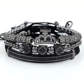 Men's 4-piece gunmetal bracelet set with crown charm and micro-pave zircon crystals - Gun Black Set