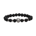 Bracelet en pierre de lave avec tête de lion argentée et perles intercalaires ciselées - Tête de lion