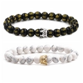 8mm crown charm bracelets with white turquoise and black beads for couples set - White Turquoise Crown Mantra Platinum Small Crown