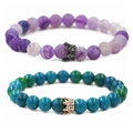 Pair of beaded crown bracelets with purple dragon vein and turquoise stones - Weathering Stone Black Crown Set