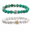 8mm Kaiserstein und Weißer Türkis Kronen-Armband Set mit Zirkonia-Mikropflaster-Elementen - Weiße Türkis Krone & Grüne Kaiserstein Weißgold Krone