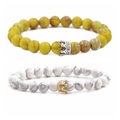 8mm imperial stone and turquoise bracelets with silver and gold crown charms - White Turquoise Crown & Yellow Emperor Stone White Gold Crown