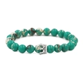 Close-up of 8mm green imperial stone beads with a silver crown charm on a bracelet - Green Imperial Stone With Silver Crown