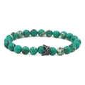 Detail of 8mm imperial stone beads and a gun-black crown charm with white zircon accents - Green Imperial Stone With Gun Black Crown