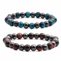 Handmade hematite and tiger eye stone beaded bracelets for men and women couple jewelry - Two-Piece Set / Combination 3