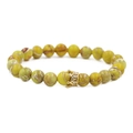 Macro detail of 8mm imperial stone beads and gold crown charm with white zircons - Yellow Imperial Stone With Gold Crown