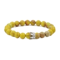 Close-up of 8mm natural stone beads and silver crown charm on a stretch bracelet - Yellow Imperial Stone With Silver Crown