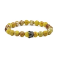 Detail of 8mm green emperor stone beads and a black metal crown charm on a bracelet - Yellow Imperial Stone With Gun Black Crown