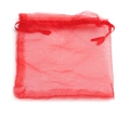 Vista detallada de la bolsa de regalo de organza roja con cordón para joyas - 9x12cm / Rojo Transparente