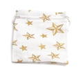 White cotton linen drawstring bag with gold star prints for jewelry gift packaging - Bronzing Star Style (Hz-018)